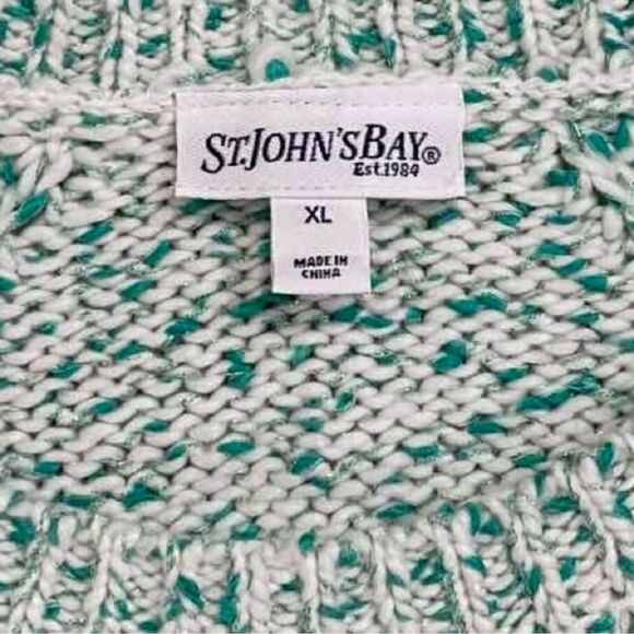 St John’s Bay Mint Green & White Knit Scoop Neck Pullover Long Sleeve Sweater XL - Picture 8 of 16